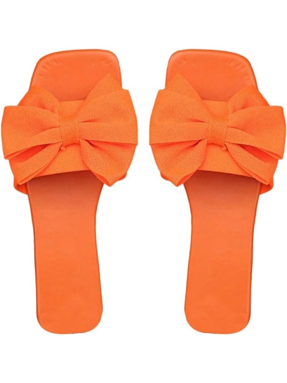Women's Orange Rubber Summer Open Toe Slip On Stylish Bow Slide Flat Sandals